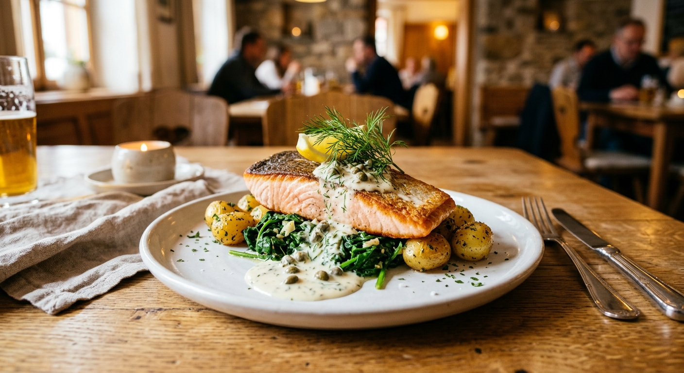 Pan-fried Salmon on Spring Spinach
